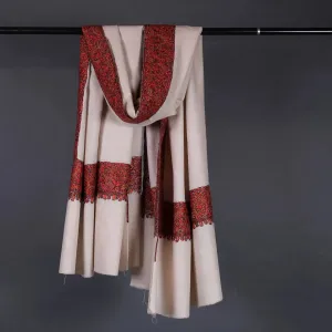 White Base Sozni Embroidered Dordar Pashmina Shawl