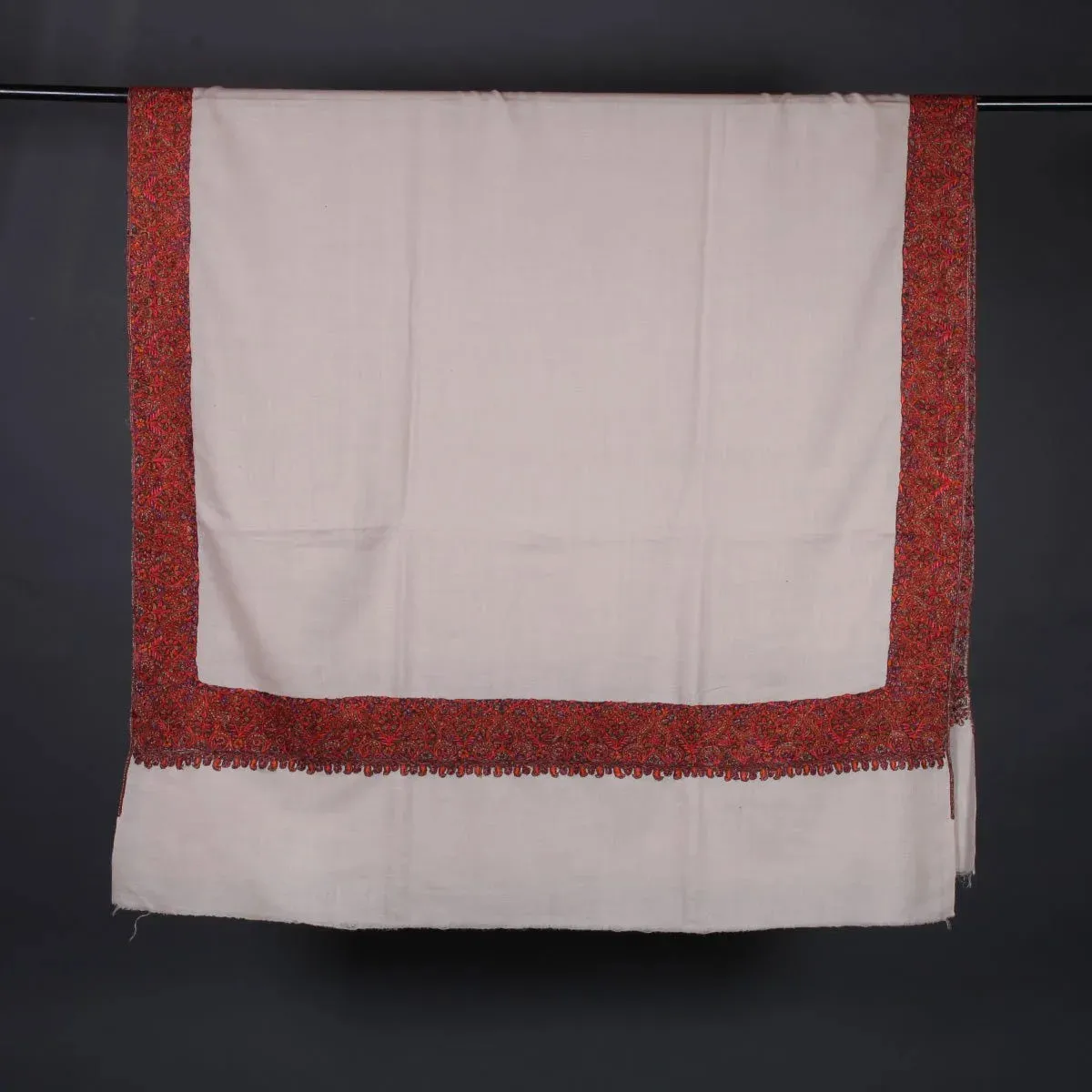 White Base Sozni Embroidered Dordar Pashmina Shawl