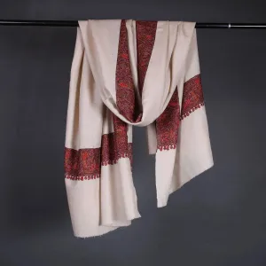 White Base Sozni Embroidered Dordar Pashmina Shawl