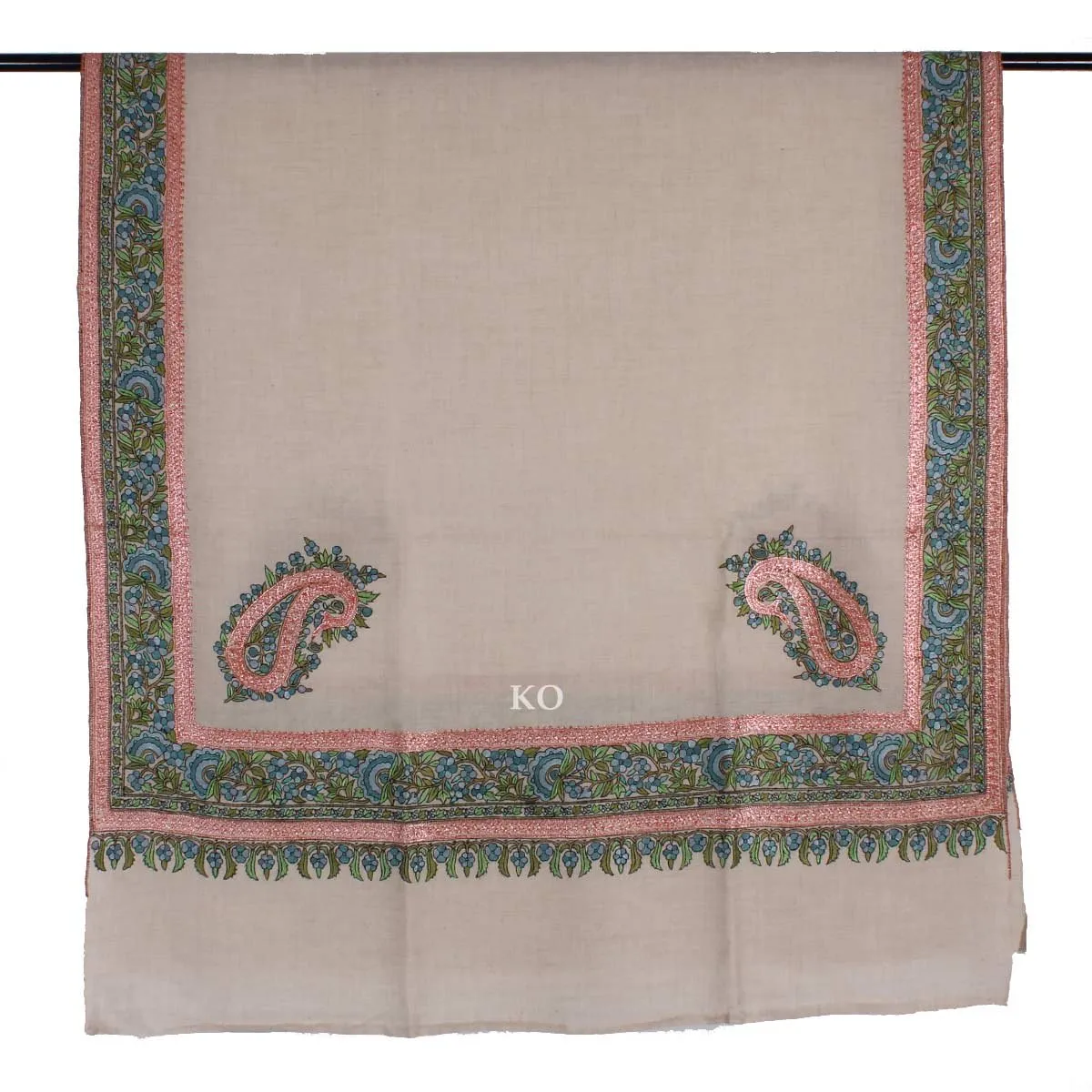 White Base Zari and sozni Embroidered Cashmere Pashmina Shawl