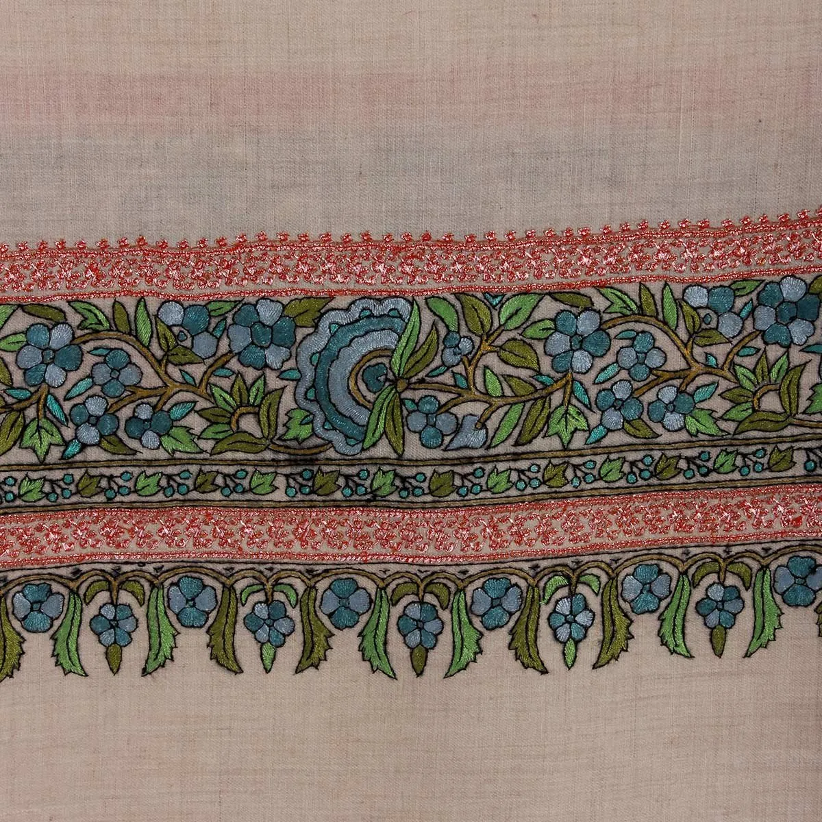 White Base Zari and sozni Embroidered Cashmere Pashmina Shawl