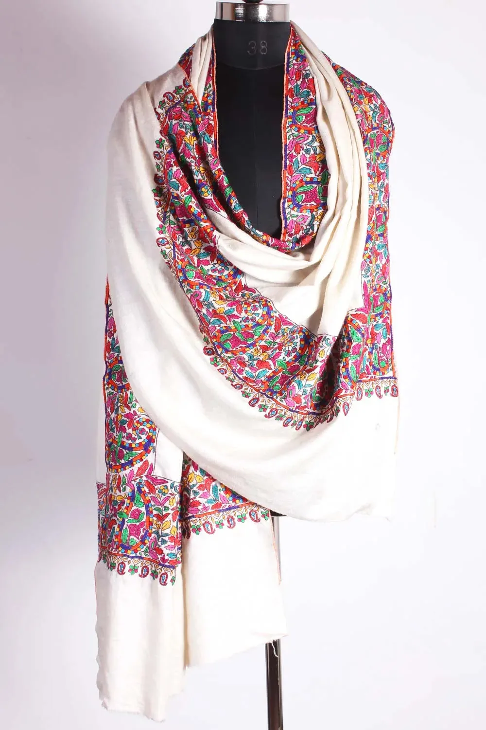 White Big Dordar Cashmere Pashmina shawl