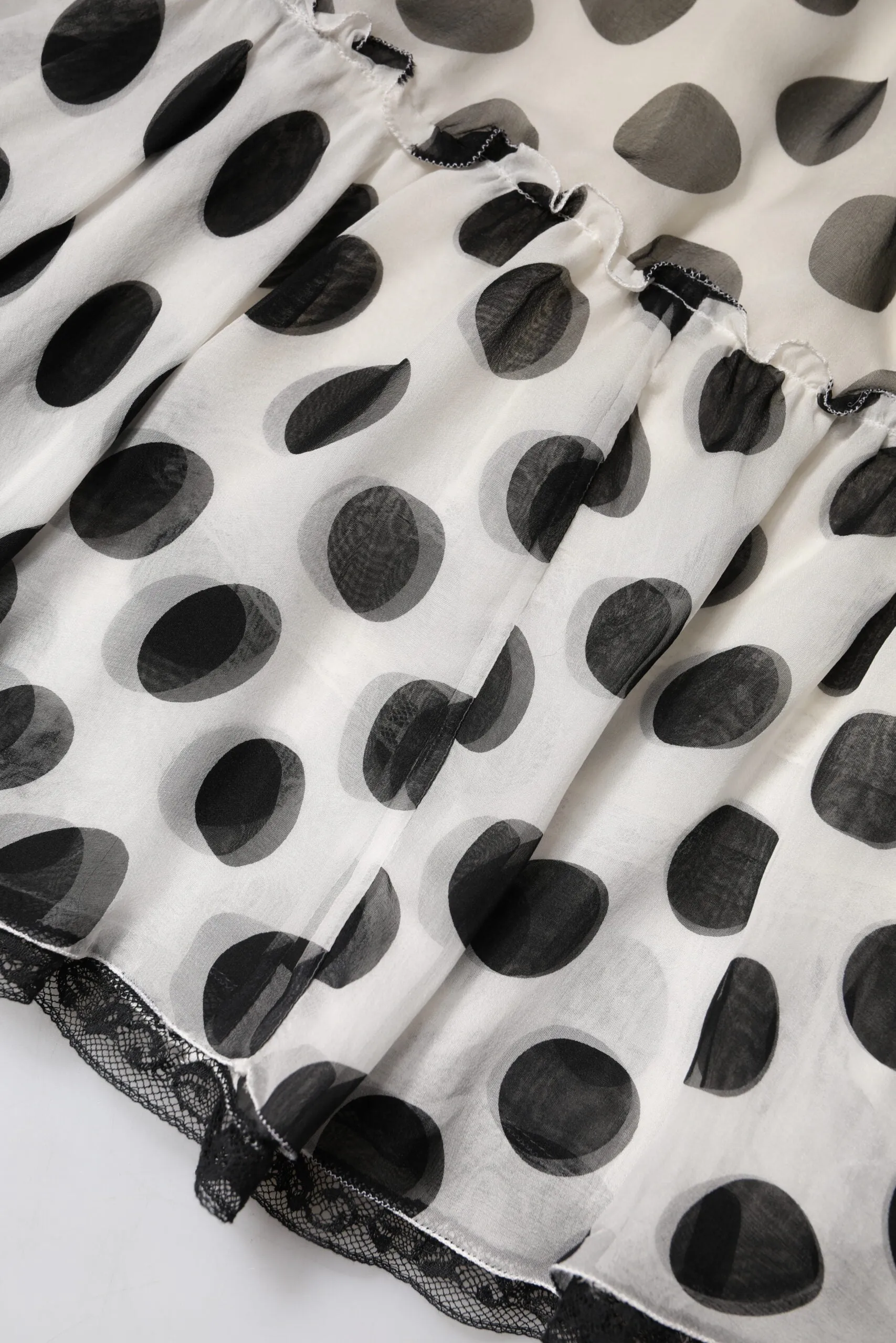 White Black Polka Dots Knee Length Skirt