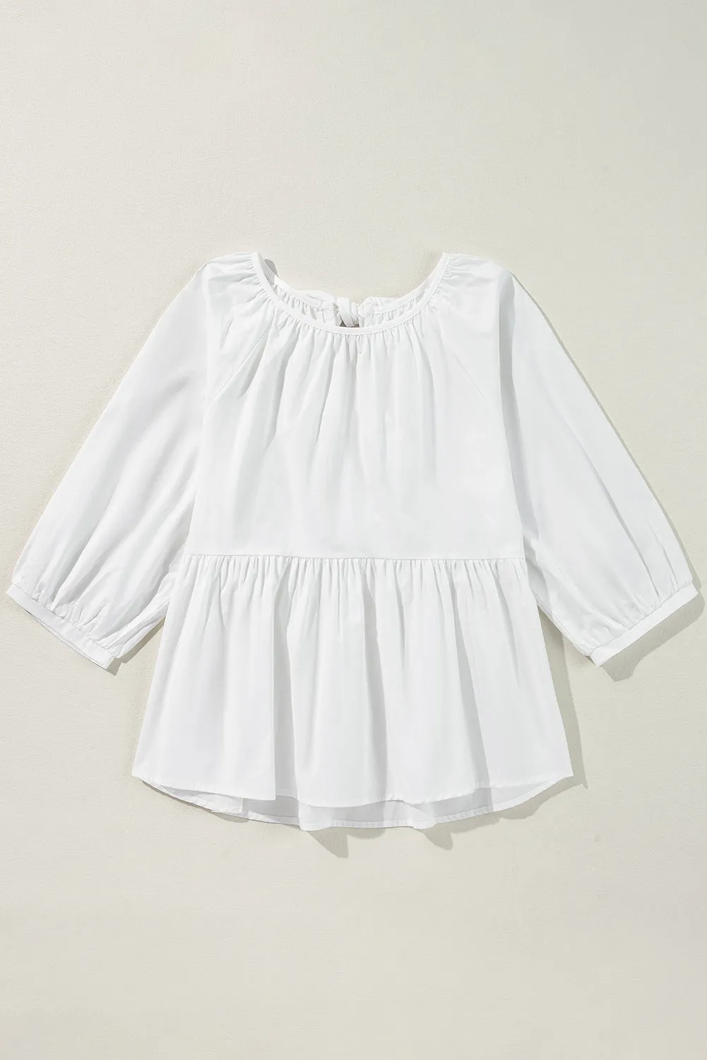 White Bow Knot Cutout Back Loose Fit 3/4 Sleeve Blouse