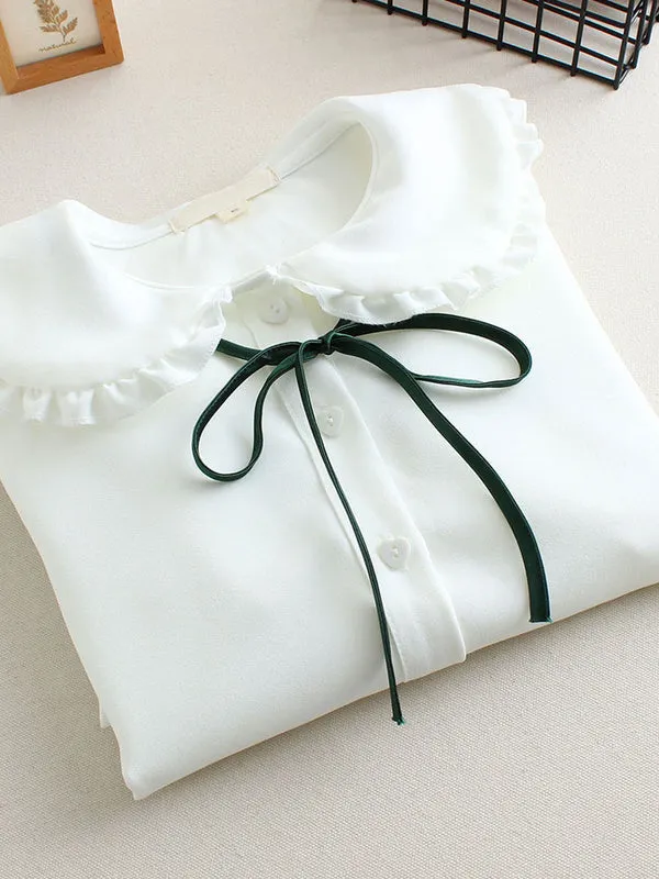 White Bow Ruched Cotton Lolita Shirt for Women