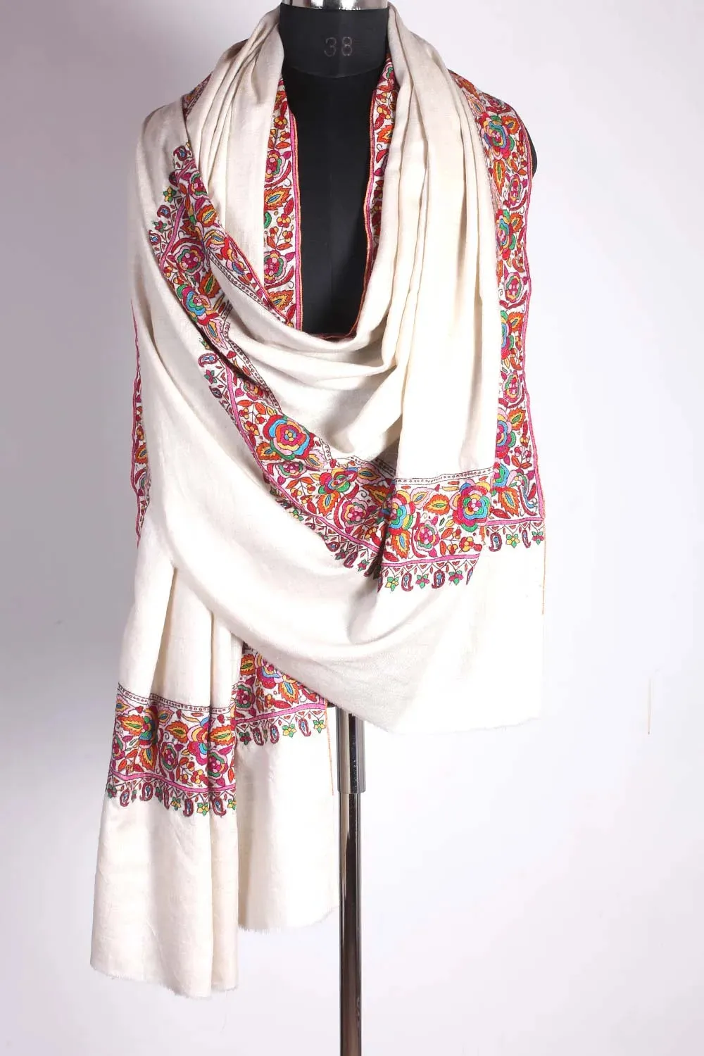 White Dordar Cashmere Pashmina Shawl