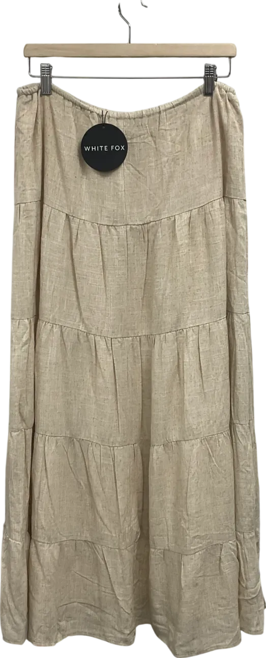 White Fox Beige Act The Part Linen Maxi Skirt UK L