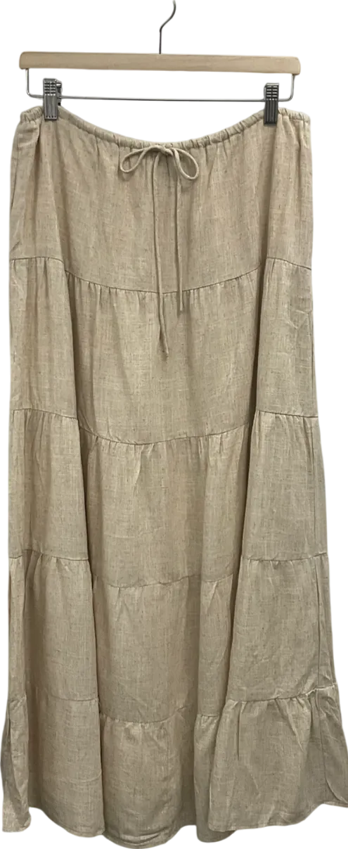 White Fox Beige Act The Part Linen Maxi Skirt UK L