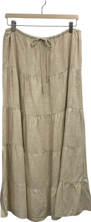 White Fox Beige Act The Part Linen Maxi Skirt UK L