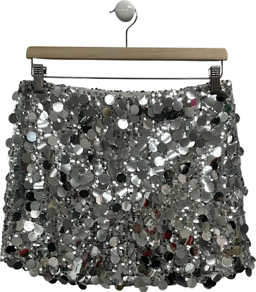 White Fox Metallic Disco Fever Sequin Mini Skirt UK M