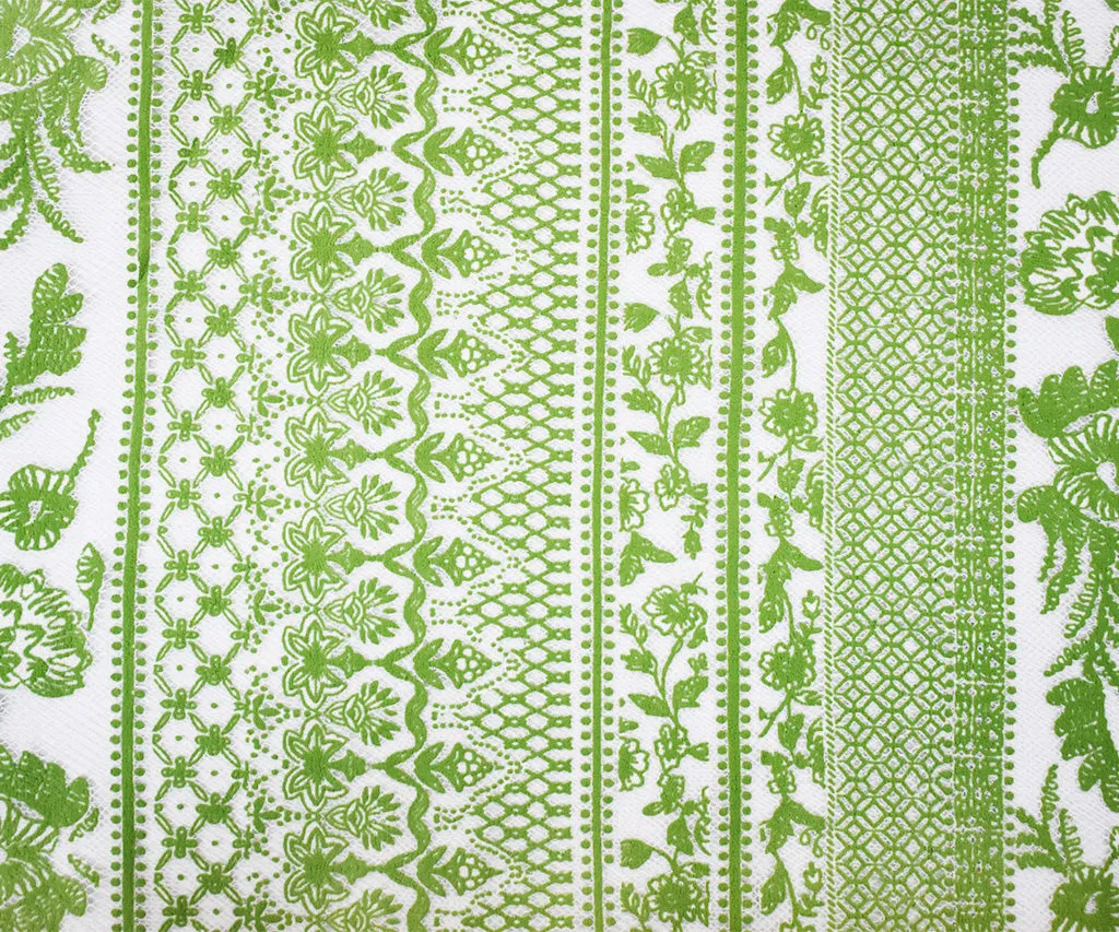 White-Green Nylon Cotton Floral Stripe Printed Mesh Tulle Knit Fabric