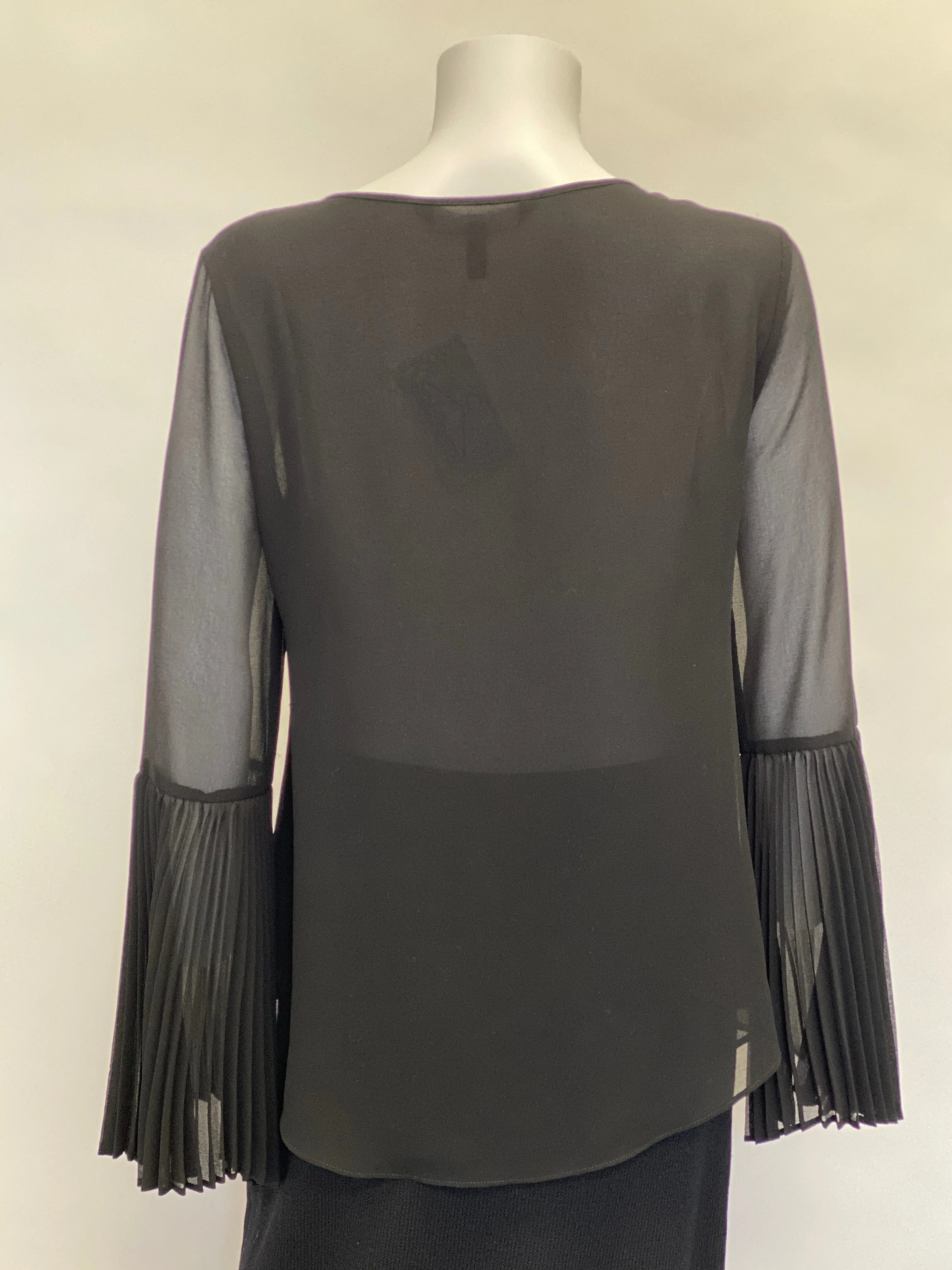White House Black Market Black Long Sleeve Sheer Blouse with Belle Sleeve