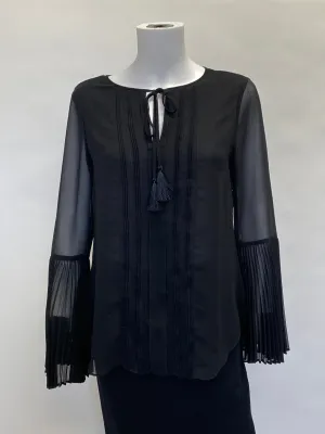 White House Black Market Black Long Sleeve Sheer Blouse with Belle Sleeve