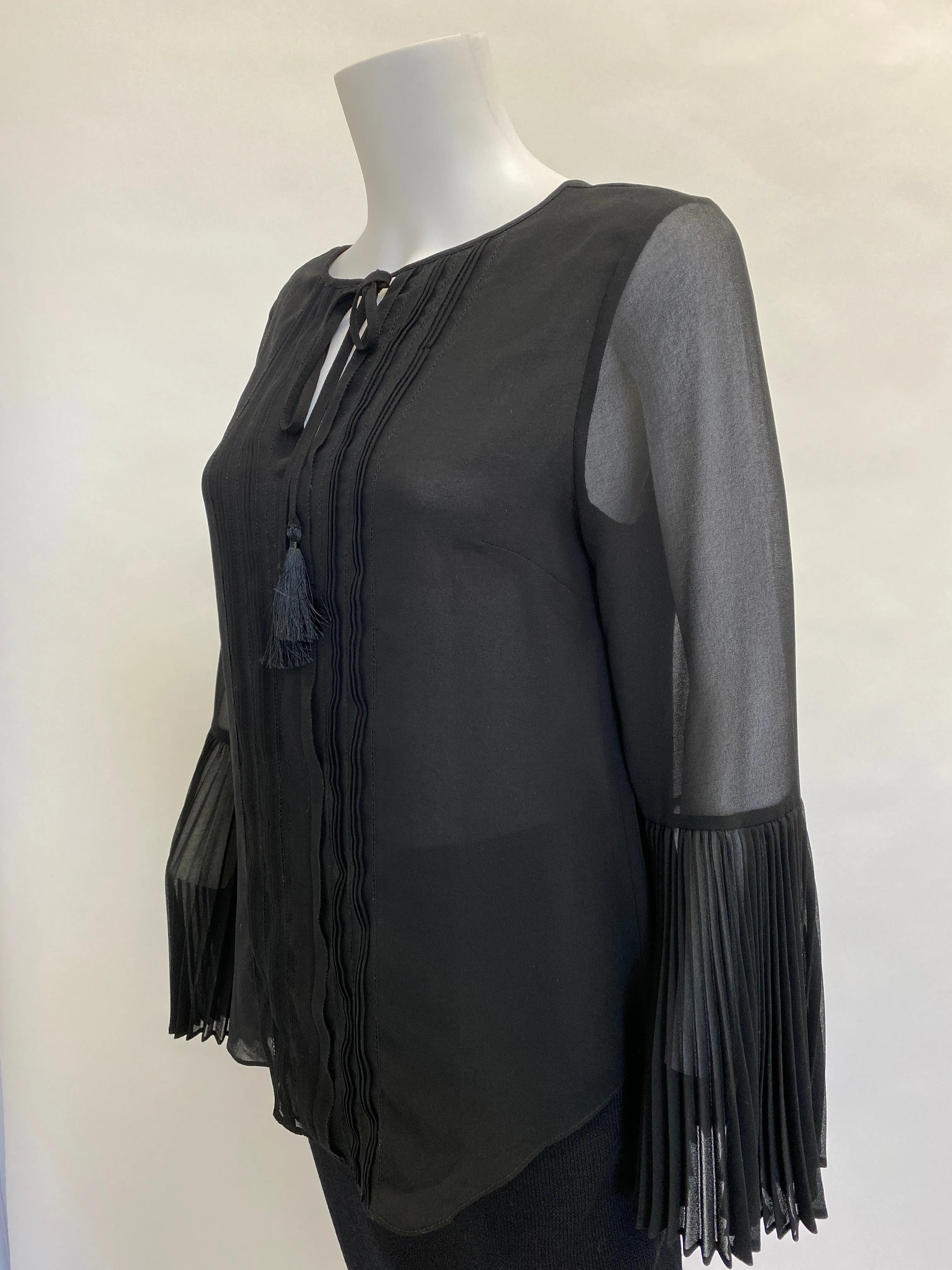 White House Black Market Black Long Sleeve Sheer Blouse with Belle Sleeve