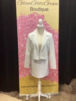 White Mini Sequin Rhinestones Skirt