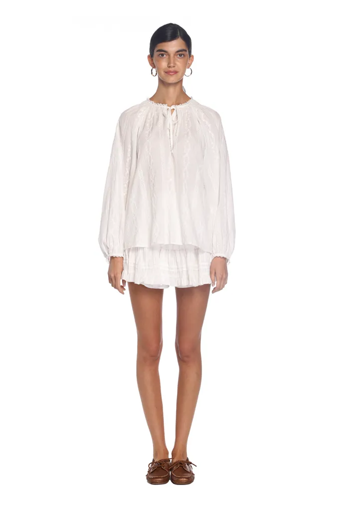 White Petra Motif Mini Ruffle Skirt