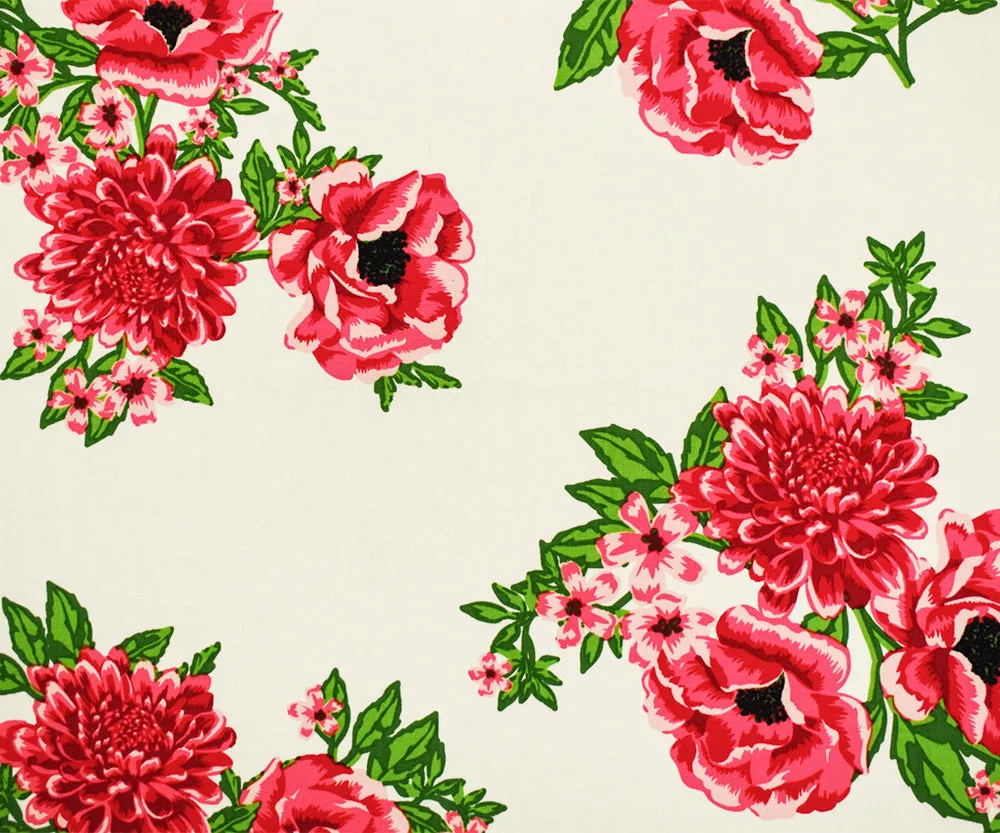 White-Pink-Multi Cotton Floral Print Stretch Spandex Poplin Woven Fabric