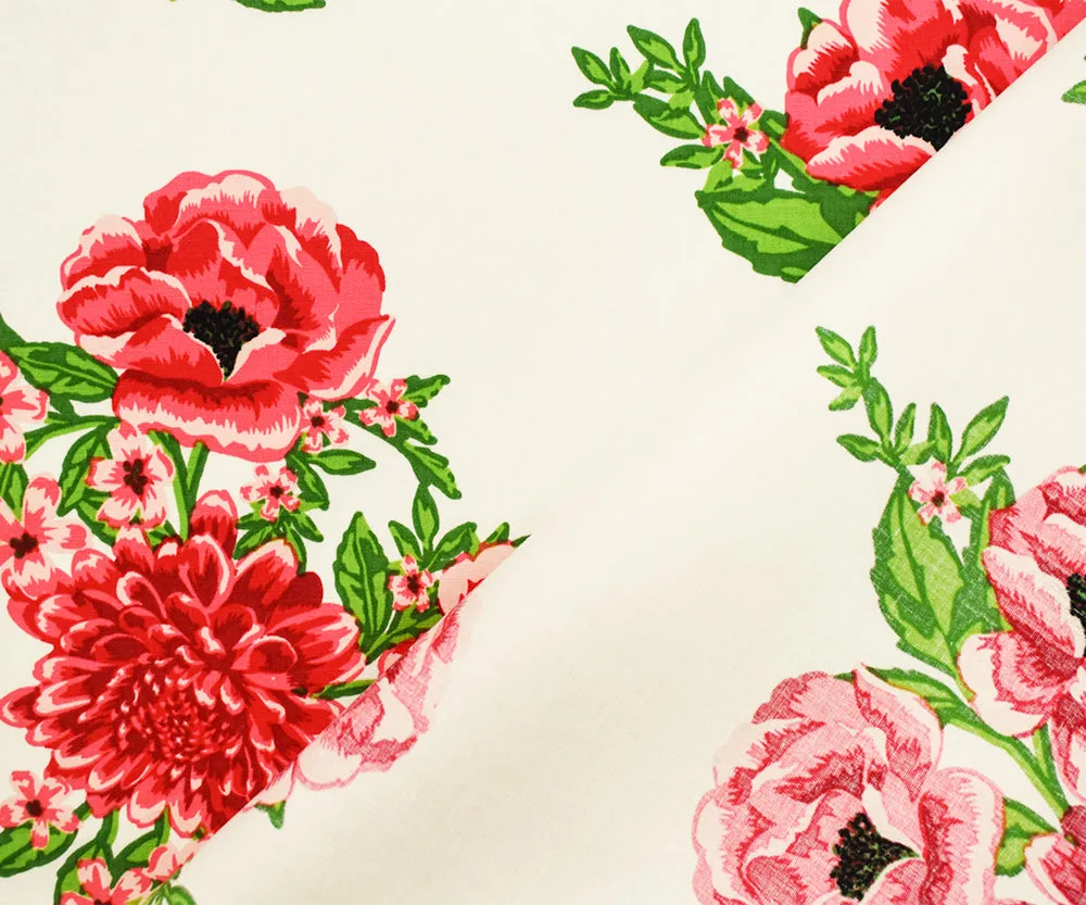 White-Pink-Multi Cotton Floral Print Stretch Spandex Poplin Woven Fabric