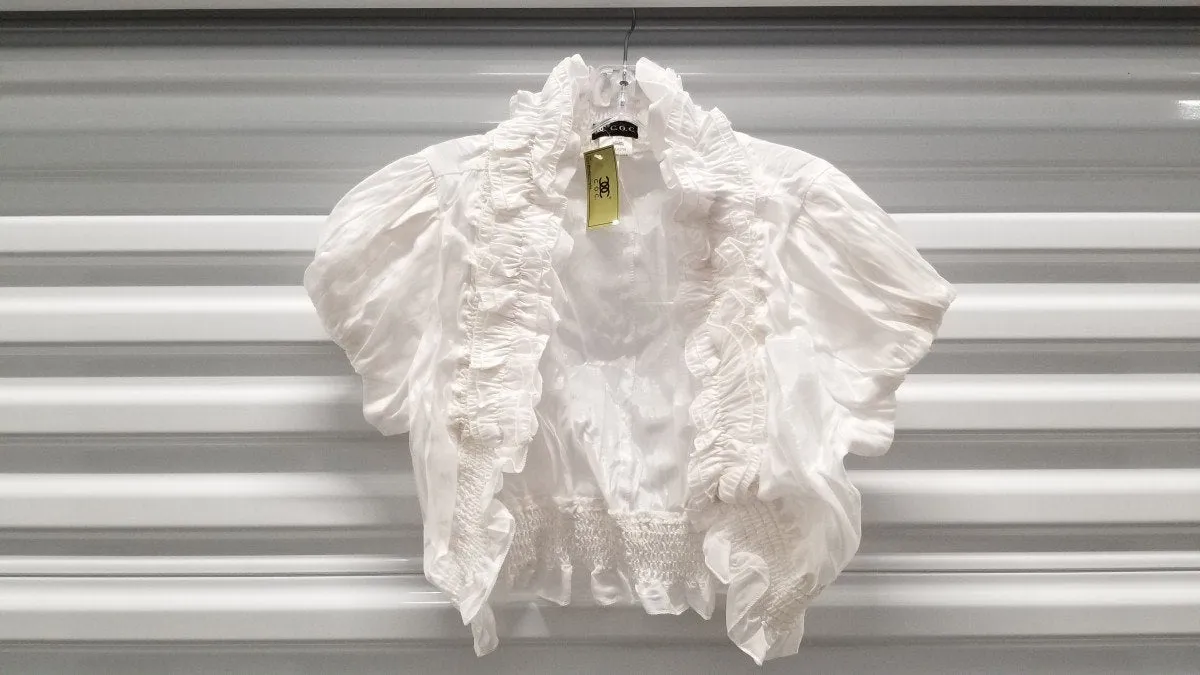 White Ruffled Bolero Jacket Short Sleeve Ruffled White Bolero Jacket
