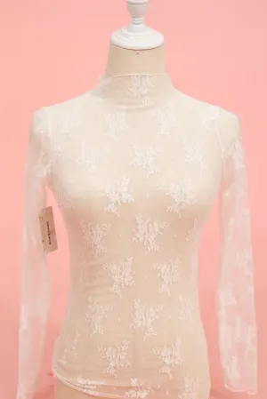 White Sheer Lace Long Sleeve Top