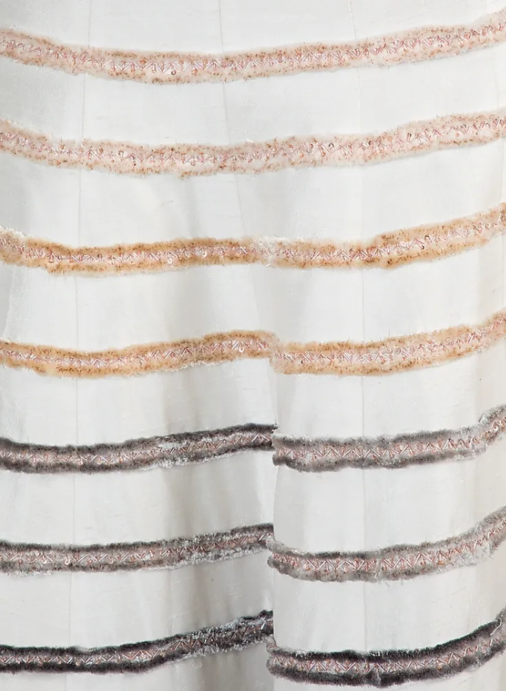 White Striped Skirt With Off-Shoulder Ruffled Top