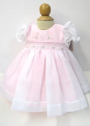 Will'beth Pink Sheer Overlay Smocked Dress Baby Girls Pearls Preemie Newborn 3 Months