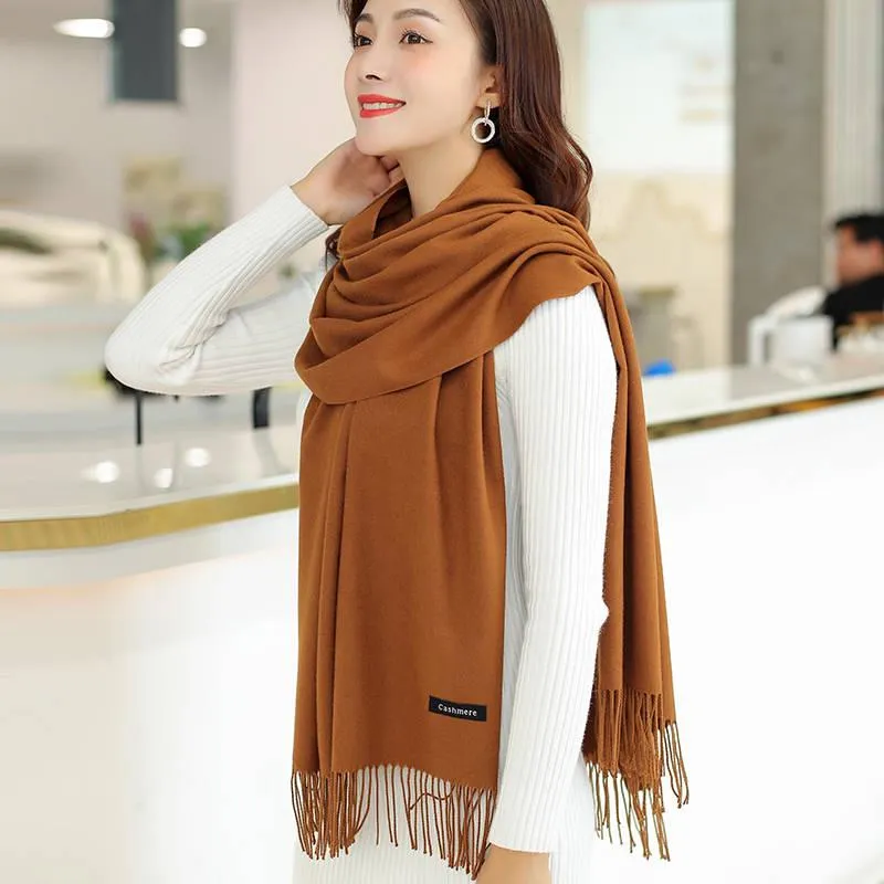 Winter Cashmere Scarf Women Thick Warm Shawls Wraps Lady Scarves Fashion Tassels Pashmina Blanket