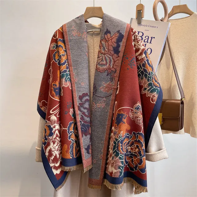 Winter Scarf Women Floral Pashmina Shawls
