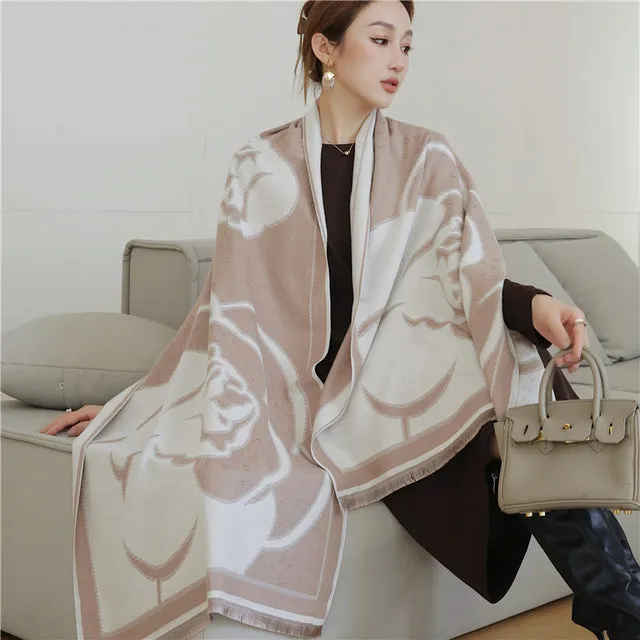 Winter Scarf Women Floral Pashmina Shawls