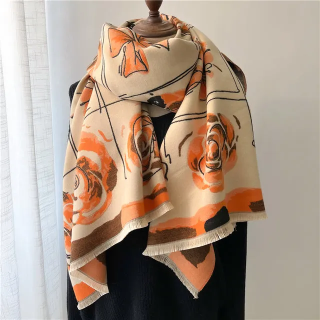 Winter Scarf Women Floral Pashmina Shawls
