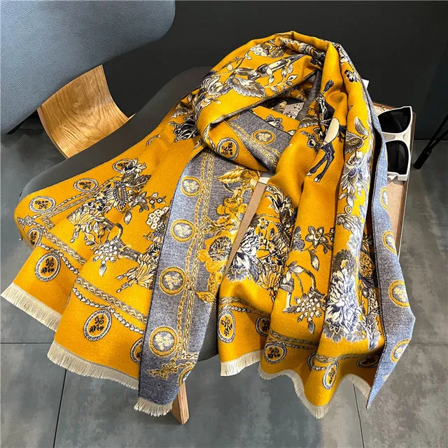 Winter Scarf Women Floral Pashmina Shawls