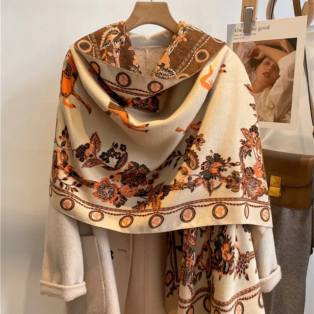 Winter Scarf Women Floral Pashmina Shawls