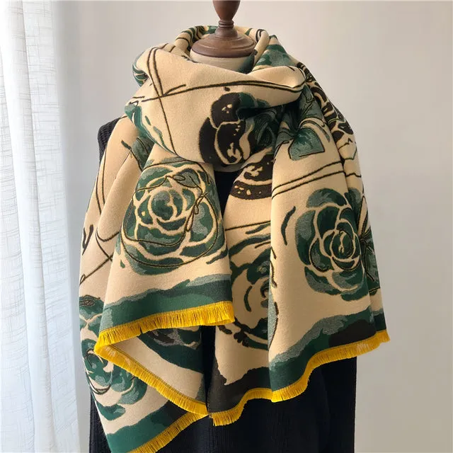 Winter Scarf Women Floral Pashmina Shawls