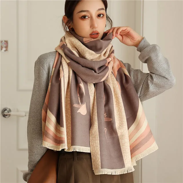 Winter Scarf Women Floral Pashmina Shawls