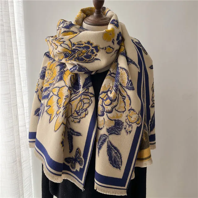 Winter Scarf Women Floral Pashmina Shawls