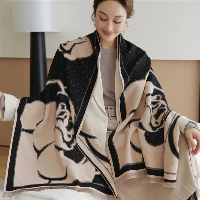 Winter Scarf Women Floral Pashmina Shawls