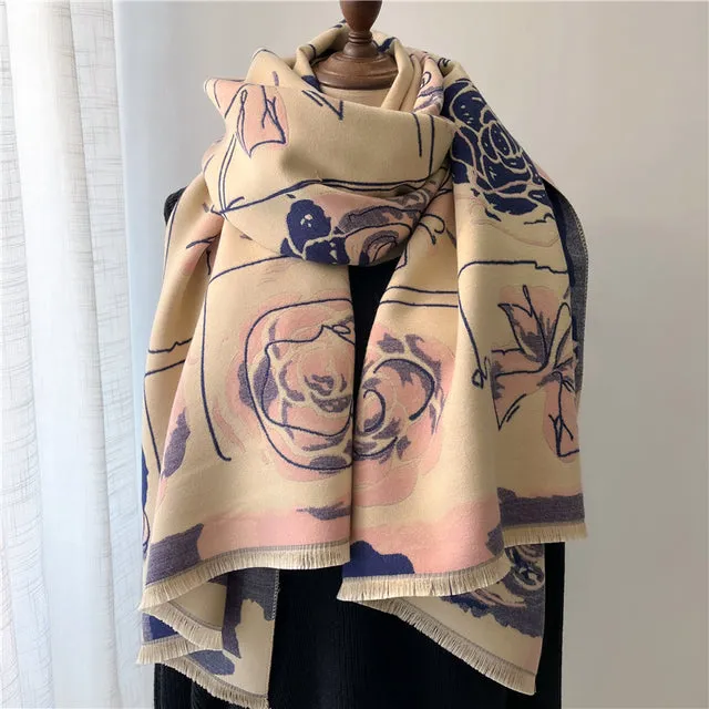 Winter Scarf Women Floral Pashmina Shawls