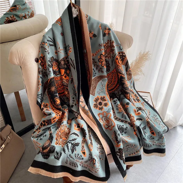 Winter Scarf Women Floral Pashmina Shawls