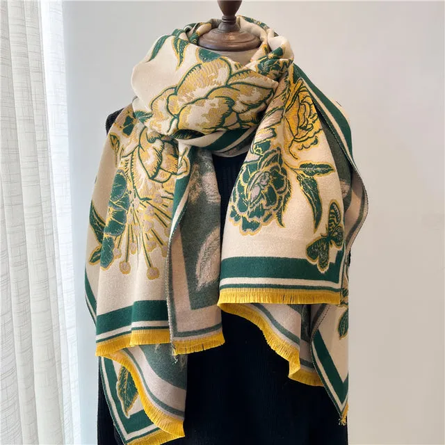 Winter Scarf Women Floral Pashmina Shawls
