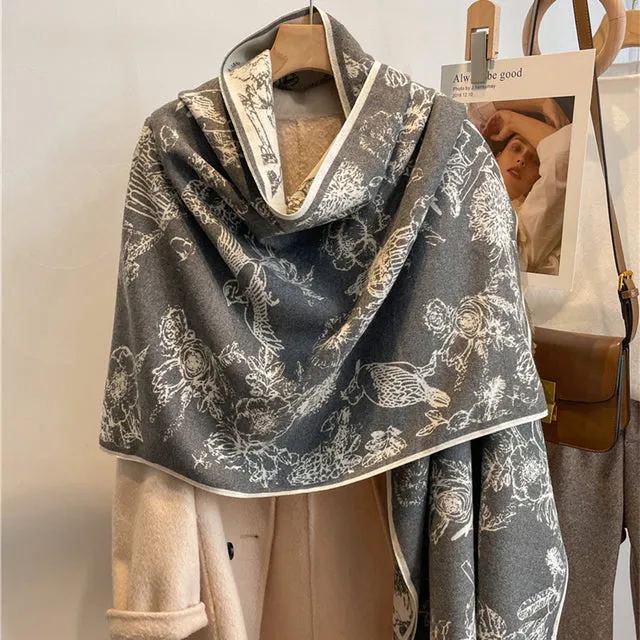 Winter Scarf Women Floral Pashmina Shawls