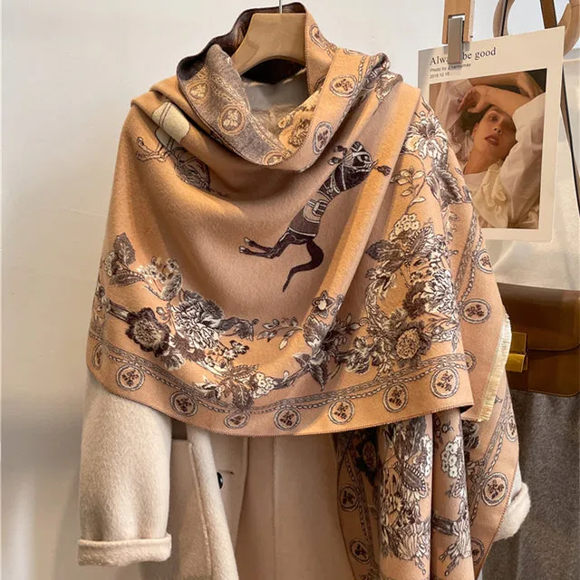 Winter Scarf Women Floral Pashmina Shawls