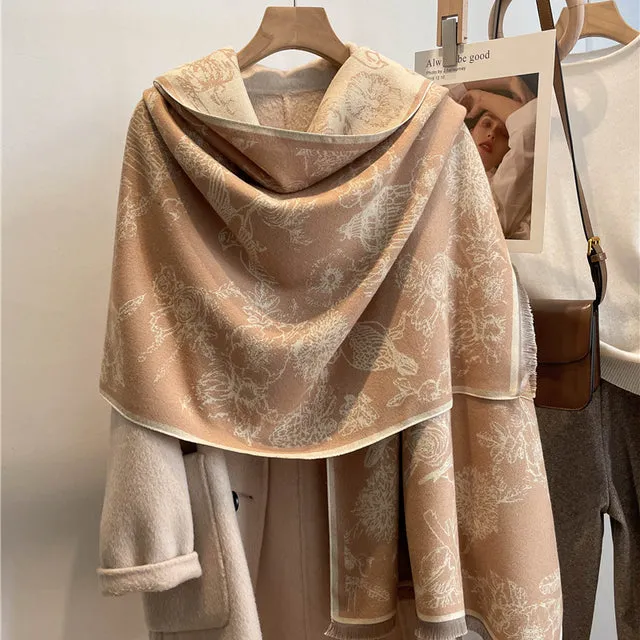 Winter Scarf Women Floral Pashmina Shawls