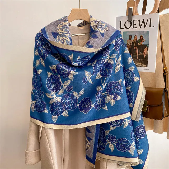 Winter Scarf Women Floral Pashmina Shawls