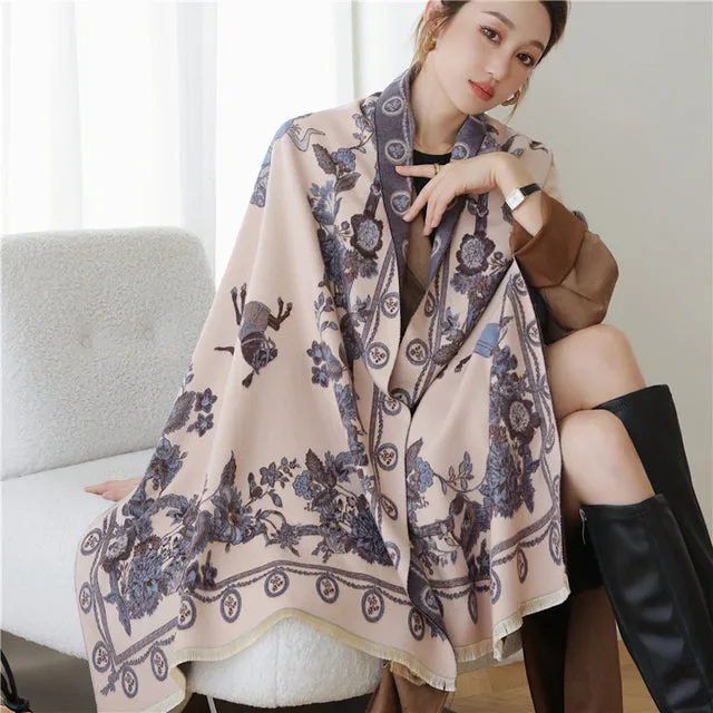 Winter Scarf Women Floral Pashmina Shawls