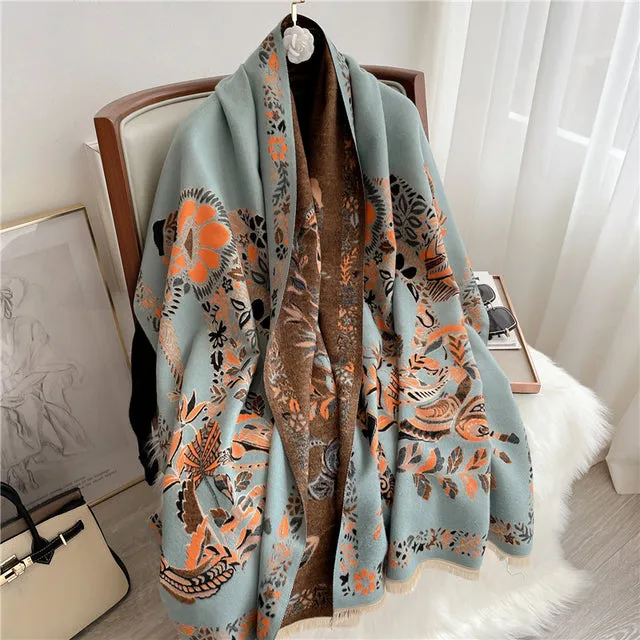 Winter Scarf Women Floral Pashmina Shawls