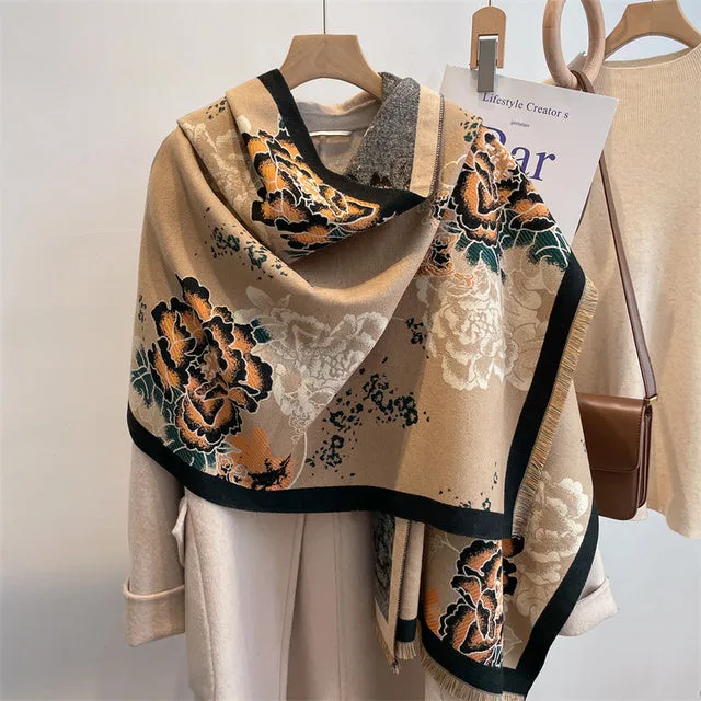 Winter Scarf Women Floral Pashmina Shawls
