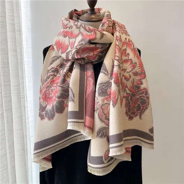 Winter Scarf Women Floral Pashmina Shawls