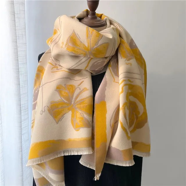 Winter Scarf Women Floral Pashmina Shawls