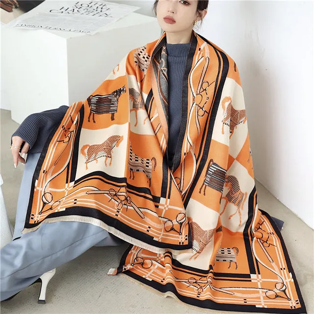 Winter Scarf Women Floral Pashmina Shawls