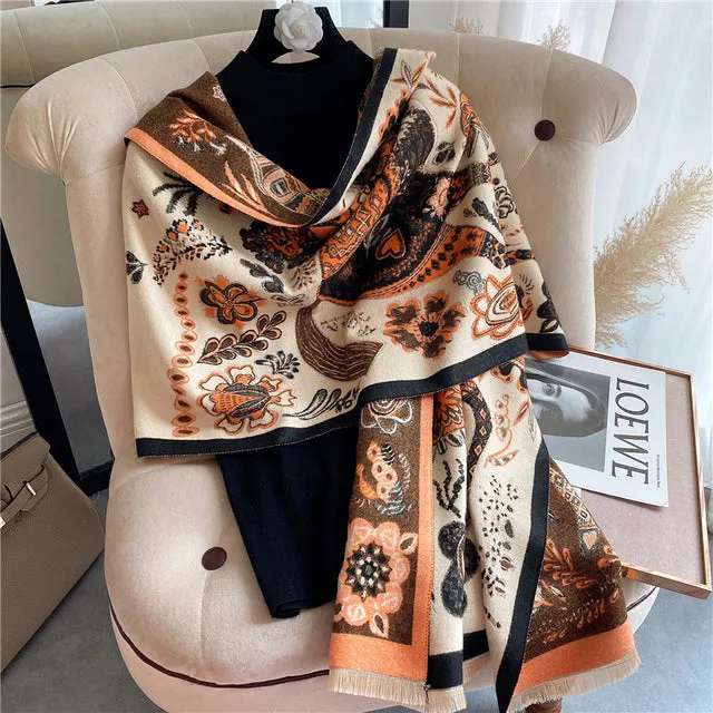 Winter Scarf Women Floral Pashmina Shawls